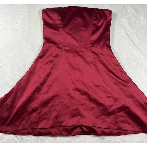 Babyboo Dress Womens Small Red Strapless Satin A-Line Fit & Flare Cocktail Party - Picture 3 of 12